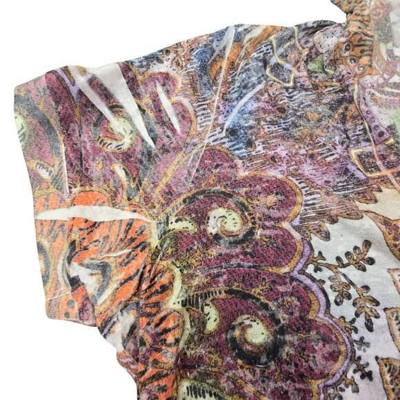 Maurices Top Paisley Print Short-Sleeve Hoodie Size L Multicolor JH1829 - Picture 4 of 9